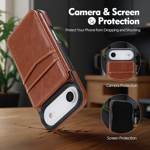 SkyEagle Compatible with MagSafe iPhone 17 Air Case Wallet,Brown | Magnetic Clasp,RFID Blocking,PU Leather,Flip Folio Shockproof Phone Cover,with Credit Card Slots & Kickstand for Men & Women - color: Brown, size: iPhone 17 Air - 6.5"