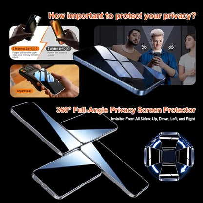 OneFish for iPhone 17 Pro Max Privacy Screen Protector 4 Way 360 Anti Spy | Bubble Free , 9H Tempered Glass , Easy Installation with Auto Dust-Elimination Scratch Resistant for 17 Pro Max , 2 Pack - size: iPhone17pro max-6.9"