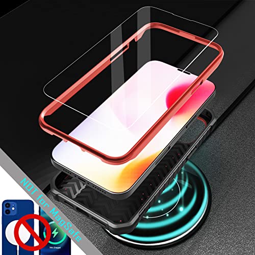 ExoGuard for iPhone 14 Pro Max Case 6.7 Inch, Rubber Shockproof Full-Body Cover Case Come with a Tempered Glass Screen Protector and Kickstand (Red) - color: Red