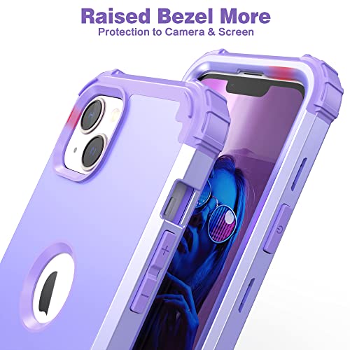 IDweel for iPhone 15 Case with Tempered Glass Screen Protector, 3 in 1 Shockproof Slim Hybrid Heavy Duty Hard PC Cover Soft Silicone Bumper Full Body Case,Purple - color: Purple