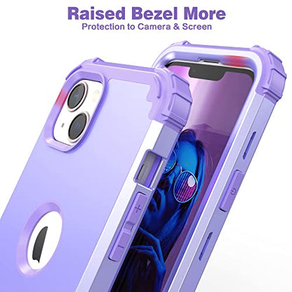 IDweel for iPhone 15 Case with Tempered Glass Screen Protector, 3 in 1 Shockproof Slim Hybrid Heavy Duty Hard PC Cover Soft Silicone Bumper Full Body Case,Purple - color: Purple
