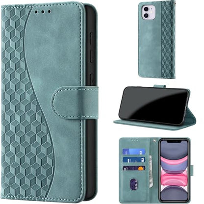 Flip Wallet Case for iPhone 11 PU Leather Fog Green | RFID Blocking, 3 Card Slots & 1 Cash Pocket, Magnetic Closure, Kickstand Function, Leather Flip Case for iPhone 11 - color: Fog green