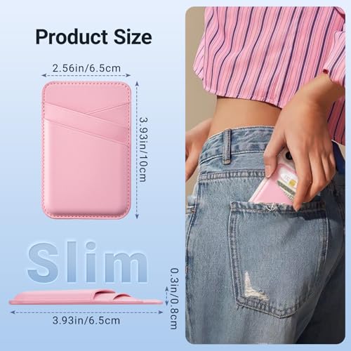 SHANSHUI 2 Pack Phone Wallets, Cell Phone Card Holder Premium Leather Credit Card Holder Stick on Compatible with iPhone, Most Smartphones - color: White+Pink