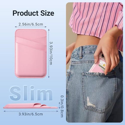 SHANSHUI 2 Pack Phone Wallets, Cell Phone Card Holder Premium Leather Credit Card Holder Stick on Compatible with iPhone, Most Smartphones - color: White+Pink