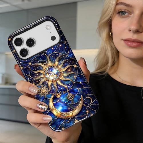 Case Compatible with iPhone 17 Pro Max, Cute Dual Layer Hybrid Phone Cover, Military Grade Drop Protection, Aesthetic Shockproof Phone Case for Women Girls, Galaxy Sun Moon - color: Galaxy Sun Moon, size: Iphone 17 Pro Max