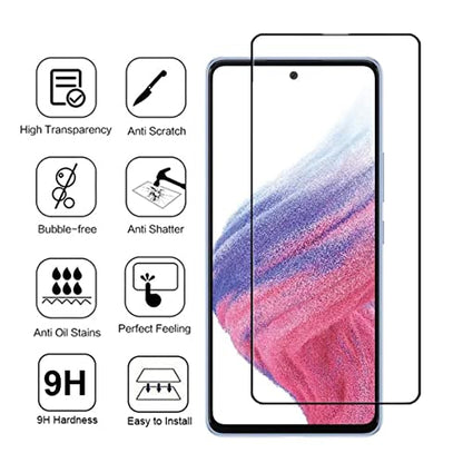 for Galaxy A53 5G Full Coverage Screen Protector Glass, [2 Pcs] Black Silk Anti-Scratch Easy to Install Tempered Glass Protective Film for Samsung Galaxy A53 5G (6.5-inch)