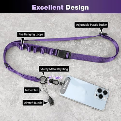 MoKo Adjustable Phone Lanyard Crossbody Strap with Detachable Quick Buckle - color: Dark Purple