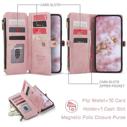 Defencase for Samsung Galaxy A15 5G Wallet Case with Card Holder, Rose Pink | Durable Soft PU Leather, with RFID Blocking Zipper Pocket & Wrist Strap, Flip Phone Cases Cover with Stand for Women and Men - color: Airy Rose Pink