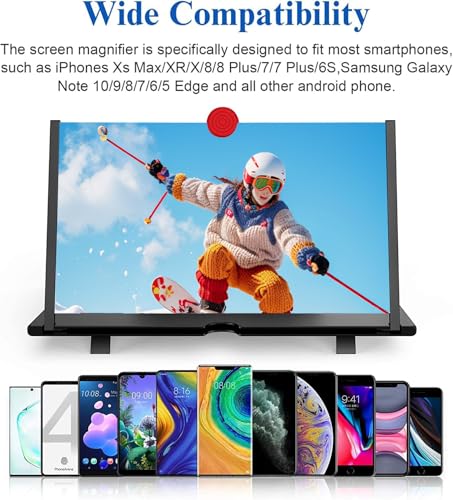 16" Screen Magnifier – 3D HD Cell Phone Magnifing Screen Enlarger Projector for Movies Videos and Gaming – Foldable Phone Stand Holder with Screen Amplifier Compatible with All Smartphones - color: Black-16inch