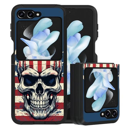 for Samsung Galaxy Z Flip 5 Case, Heavy Duty Dual Layer Hybrid Military Grade Shockproof Drop Folding Protective Cover for Samsung Galaxy Z Flip 5 5G 2023, American Flag Skull - color: American Flag Skull