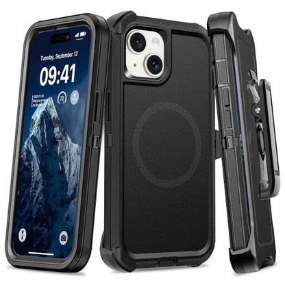 TUTUKII Magnetic for iPhone iPhone 15, 14 & 13 Case with Belt Clip Holster Dark Black - color: Black with Clip