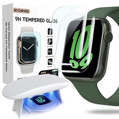 Compatible for Apple Watch Seires 9 8 7 Screen Protector 41mm, Tempered Glass 𝐇𝐢𝐝𝐞 𝐒𝐜𝐫𝐚𝐭𝐜𝐡𝐞𝐬 Full Coverage Bubble Free HD Film for iWatch Seires 9/8/7 41mm - 2 Pack - size: 41mm