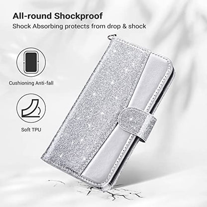 ULAK for iPhone SE 3(2022)/SE(2020)/8/7 Wallet Case Card Holder, Silver | Premium PU Leather Flip Case with Kickstand Card Slots,RFID Blocking,Wrist Strap, Durable Shockproof Cover 4.7 Inch - color: Silver