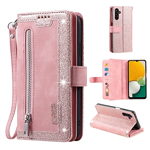 EYZUTAK Wallet Phone Case for Samsung Galaxy A16 4G/5G, Retro Matte 9 Card Holder Slots Zipper Pocket Handbag Case PU Leather Magnetic Closure Kickstand with Wrist Strap Flip Purse Case - Rose Gold - color: Rose Gold, size: Samsung Galaxy A16 4G/5G