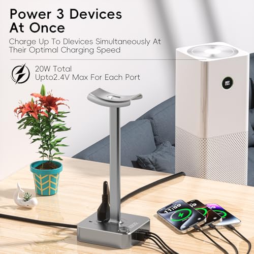 cozoo Headphone Stand with Charger, USB C, Gifts for Gamers Men, Gray - color: Gray