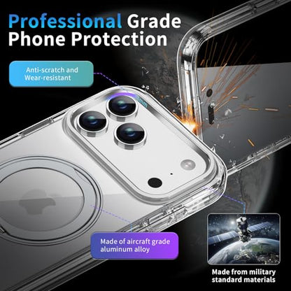 Privacy Case for iPhone 17 Pro Max with 360°Stand [Built-in Anti Peeping Screen Protector] [Magnetic Ring ] Full Body Protective Phone 17Pro Cover 6.9", Clear