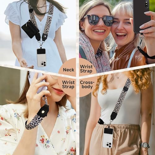 FUVLIFE Cell Phone Lanyard Crossbody, Clip and Go Phone Strap with Wallet - color: Leopard