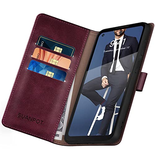 SUANPOT for Motorola（Moto G Power 2022） Wallet case 【RFID Blocking】 Credit Card Holder, Flip Folio Book PU Leather Phone case Shockproof Cover for Women Men Power2022 Wine Red - color: Wine Red