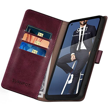 SUANPOT for Motorola（Moto G Power 2022） Wallet case 【RFID Blocking】 Credit Card Holder, Flip Folio Book PU Leather Phone case Shockproof Cover for Women Men Power2022 Wine Red - color: Wine Red
