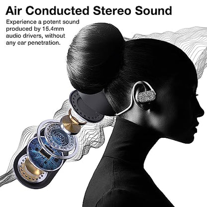 Purity Air Open Ear Headphones - True Air Conduction Wireless Bluetooth Open Ear Earbuds with Dual Mic for iPhone/Android - Secured Long Wearing Comfort, Sports Sweat Resistant (Leopard) - color: Leopard