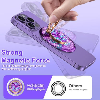 Magnetic Phone Ring Holder for MagSafe Grip,[Super Magnet],Stylish 360° Rotation Cell Phone Grip Stand Finger Ring Kickstand for iPhone 17 16 15 14 Pro Max,iPad and Smartphones,Purple - color: Purple