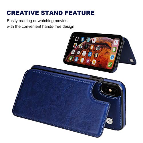 ONETOP for iPhone Xs Max Wallet Case with Credit Card Holder,Blue | Kickstand,ID/Cash Holder,Case Wallet with Card Slots,Double Magnetic Clasp,Durable PU Leather Shockproof Cover for Women Men - color: iPhone Xs Max 6.5" Blue