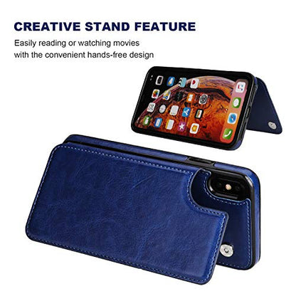 ONETOP for iPhone Xs Max Wallet Case with Credit Card Holder,Blue | Kickstand,ID/Cash Holder,Case Wallet with Card Slots,Double Magnetic Clasp,Durable PU Leather Shockproof Cover for Women Men - color: iPhone Xs Max 6.5" Blue