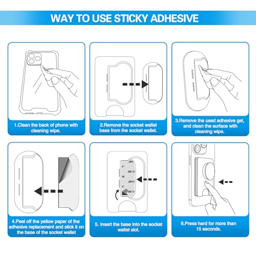 pop-tech Sticky Pads Replacement for Socket Wallet Base,6pcs High Bond Double Sided Mounting Tape for PopWallet Grip, Adhesive Sticker for Socket Card Holder iPhone, Phone Wallet & Wallet Socket