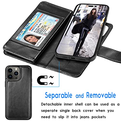 Tekcoo Wallet Case Compatible with iPhone 14 Pro Max (6.7 inch) 2022 Luxury ID Cash Credit Card Slots Holder Carrying Pouch Folio Flip PU Leather Cover [Detachable Magnetic Hard Case] - Black - color: W-Black, size: IP 14 Pro Max (6.7")
