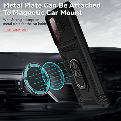 for Samsung Galaxy S20 FE 5G Case with Camera Lens Cover HD Screen Protector, Military-Grade Drop Tested Magnetic Ring Holder Kickstand Protective Phone Case for Samsung Galaxy S20 FE 5G (Black) - color: Black with camera cover Military-Grade 2nd gen