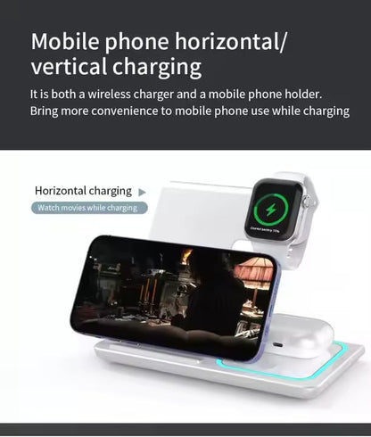 Foldable 3 in 1 Fast Charging Station for Apple Products, iPhone 17 16 15 14 13 12 Pro Max, Travel Dock Adapter & Light for i-Watch Series 11 10 9 Ultra 3/2 SE 3/2,for AirPods 4 3 2 Pro 3/2 (White) - color: WHITE