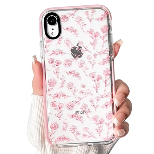 NITITOP Compatible for iPhone XR Case Cute Flower Floral Clear for Women Girl Ultra Slim Crystal Shockproof Soft TPU Anti-Yellow Protective Phone Cover - Clear Pink - color: Clear Pink, size: iPhone XR