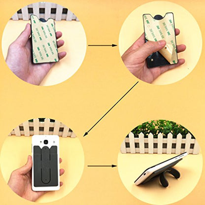 Card Holder with Cell Phone Stand,Stick-on Silicon Rubber Smartphone Sleeve Support Wallet(6pcs)