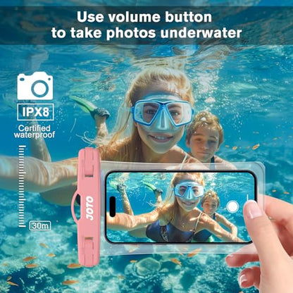 JOTO 2 Pack Waterproof Phone Pouch Case Up to 7", IPX8 Underwater Phone Case Cellphone Dry Bag for iPhone 17/Air 16 15 14 13 12 Pro Max Xs Max XR X 8 7 6S Plus SE/Galaxy S24 S23 S22 S21 -Blackpink - color: Transparent Black/Pink