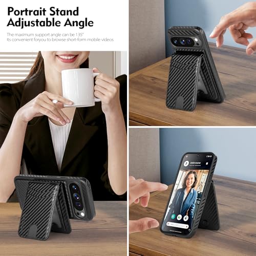 SkyEagle Compatible with Magsafe 2 in 1 Detachable Google Pixel 10 Pro XL Wallet Case with Card Holder Women Men,Magnetic PU Leather RFID Blocking Shockproof Flip Kickstand Credit Slots,Carbon Black - color: Carbon Black, size: 6.8 inches