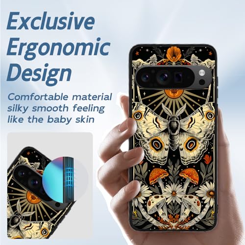 for Google Pixel 9 Pro XL Phone Case TPU Shockproof Full Body Protection Cover 6.8" Moth Mushroom Flower for Pixel 9 Pro XL Lightweight Compatible Wireless Charging Screen Protector Film - color: Moth Mushroom Flower