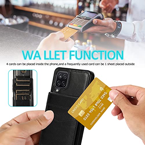 Phone Case for Samsung Galaxy A42 5G with Tempered Glass Screen Protector Credit Card Holder Wallet Cover Stand Leather Cell Accessories Glaxay A 42 G5 Gaxaly 42A S42 4G 2021 Cases Women Men Black - color: Black