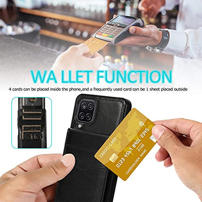 Phone Case for Samsung Galaxy A42 5G with Tempered Glass Screen Protector Credit Card Holder Wallet Cover Stand Leather Cell Accessories Glaxay A 42 G5 Gaxaly 42A S42 4G 2021 Cases Women Men Black - color: Black