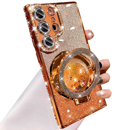 Changjia for Samsung Galaxy S26 Ultra Glitter Kickstand Case,Cute Bling Sparkly Diamond Rhinestone with Camera Lens Protector Liquid Ring Stand Women Girls Clear Phone Case for Galaxy S26 Ultra,Orange - color: Orange