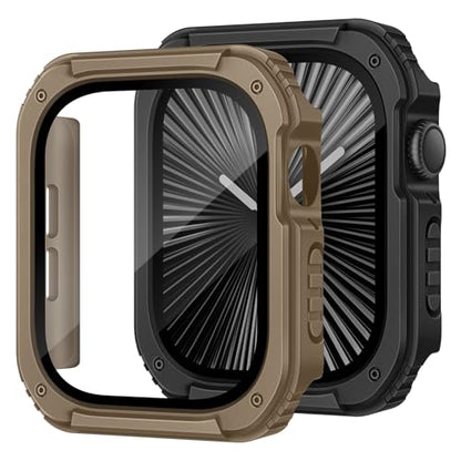 Recoppa 2 Pack Rugged Case with Screen Protector for Apple Watch Series 11 10 46mm，Tactical Military Grade Durable Shockproof Bumper Protective Cover for Men iWatch 46mm - color: Black/Desert
