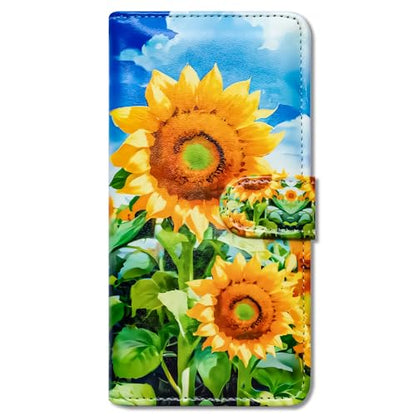 RFID Safe Case for iPhone 15 Pro Max,RFID Blocking,Sunflower Blue Sky Leather Flip Phone Case Wallet Cover with Card Slot Holder Kickstand for iPhone 15 Pro Max - color: Sunflower Blue Sky
