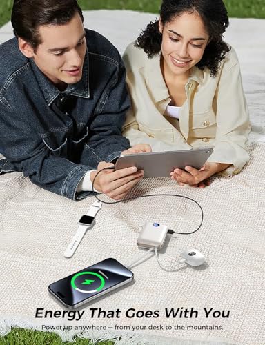Portable Charger Power Bank 10000mAh, 45% Smaller Built-inCables & AC Plug - color: Off-White
