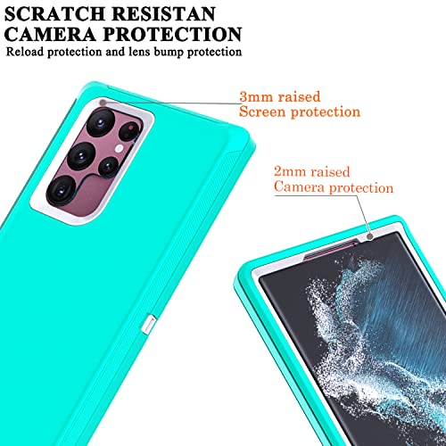 YmhxcY for Galaxy S22 Ultra Case with Self Healing Flexible TPU Film[2 Pack] and Lens Protective Film[2 Pack], Heavy Protection Cover for Galaxy S22 Ultra （6.8“）-Aqua Blue and White - color: Aqua blue and white