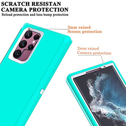 YmhxcY for Galaxy S22 Ultra Case with Self Healing Flexible TPU Film[2 Pack] and Lens Protective Film[2 Pack], Heavy Protection Cover for Galaxy S22 Ultra （6.8“）-Aqua Blue and White - color: Aqua blue and white
