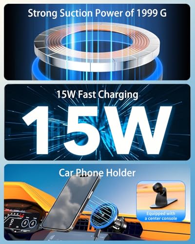 Mag Safe Car Mount Charger, 3 in 1 [LED RGB HandsFree] Wireless Car Charger