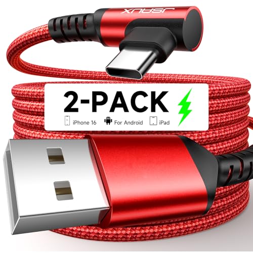 JSAUX Right Angle USB C Cable [2-Pack 6.6ft] for iPhone, Samsung, Red - color: Red, size: 6.6ft+6.6ft