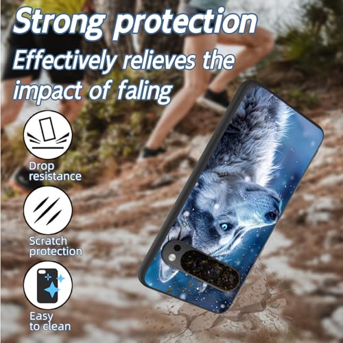 for Google Pixel 9 Pro XL Phone Case TPU Shockproof Full Body Protection Cover 6.8" Snow Blue Eyes Husky for Pixel 9 Pro XL Lightweight Compatible Wireless Charging Screen Protector Film - color: Snow Blue Eyes Husky