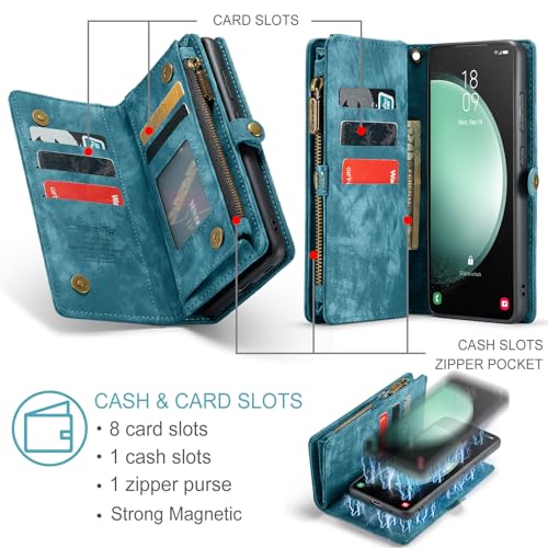 Samsung Galaxy S23 FE Wallet Case,Zipper Folio Leather Case Wallet with Card Holder Strap Wristlet Detachable Magnetic Protective Back Case for Samsung Galaxy S23 FE 5G 6.4 Inch(Blue) - color: Blue, size: S23 FE 5G 6.4 Inch