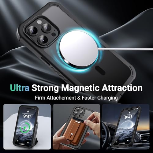 jaroco Magnetic for iPhone 15 Pro Case Heavy Duty Protection Black | Compatible with MagSafe,Military Grade Drop Protection,Translucent Matte,Non-Slip,Shockproof 2-Layer Durable Bumper Case - color: Black, size: iPhone 15 Pro