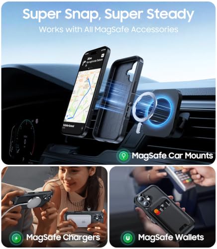 Magnetic for iPhone 17 Case Rugged Dual-Layer Shockproof Black | Military-Grade Heavy Duty Protection, Fit for Magsafe, Matte Finish Scratch Resistant Anti-Fingerprint, Anti-Slip Phone Cover - color: Black